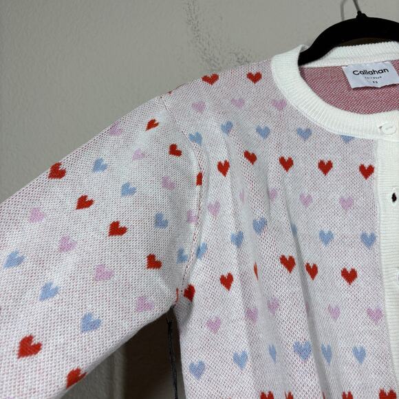 Callahan Knitwear XS Victoria Heart Love Print Button Up Cardigan Sweater Cotton - Picture 6 of 10